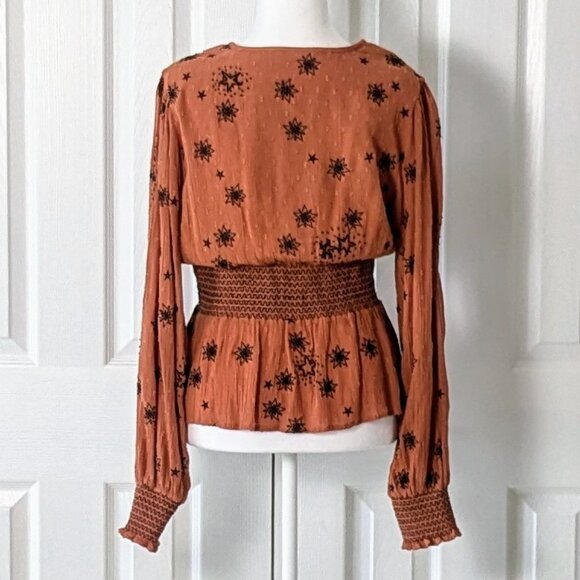 ROLLER RABBIT Women's Long Sleeve Embroidered Blouse Top  Size XS  Burnt Orange - Picture 2 of 6